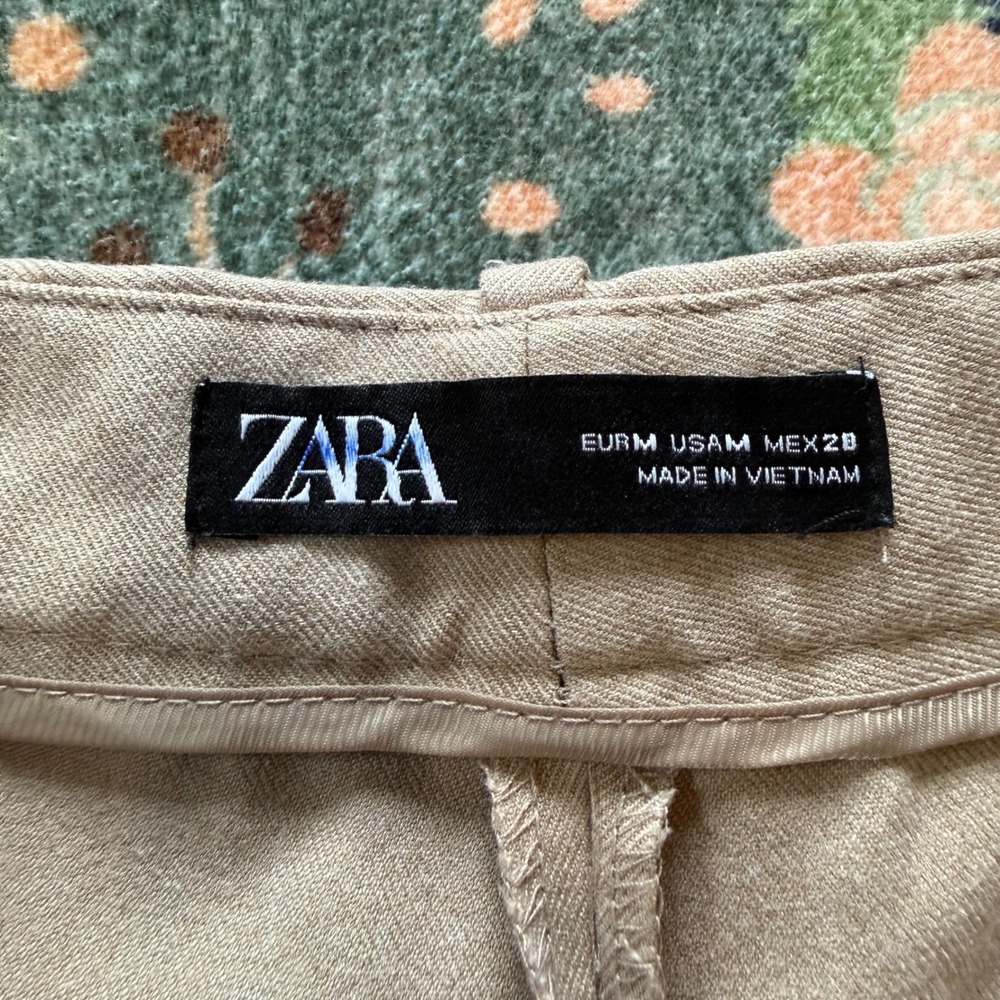 Zara Women Tan Beige Wide Leg High Rise Dress Pants Trousers Size Medium - Picture 8 of 9